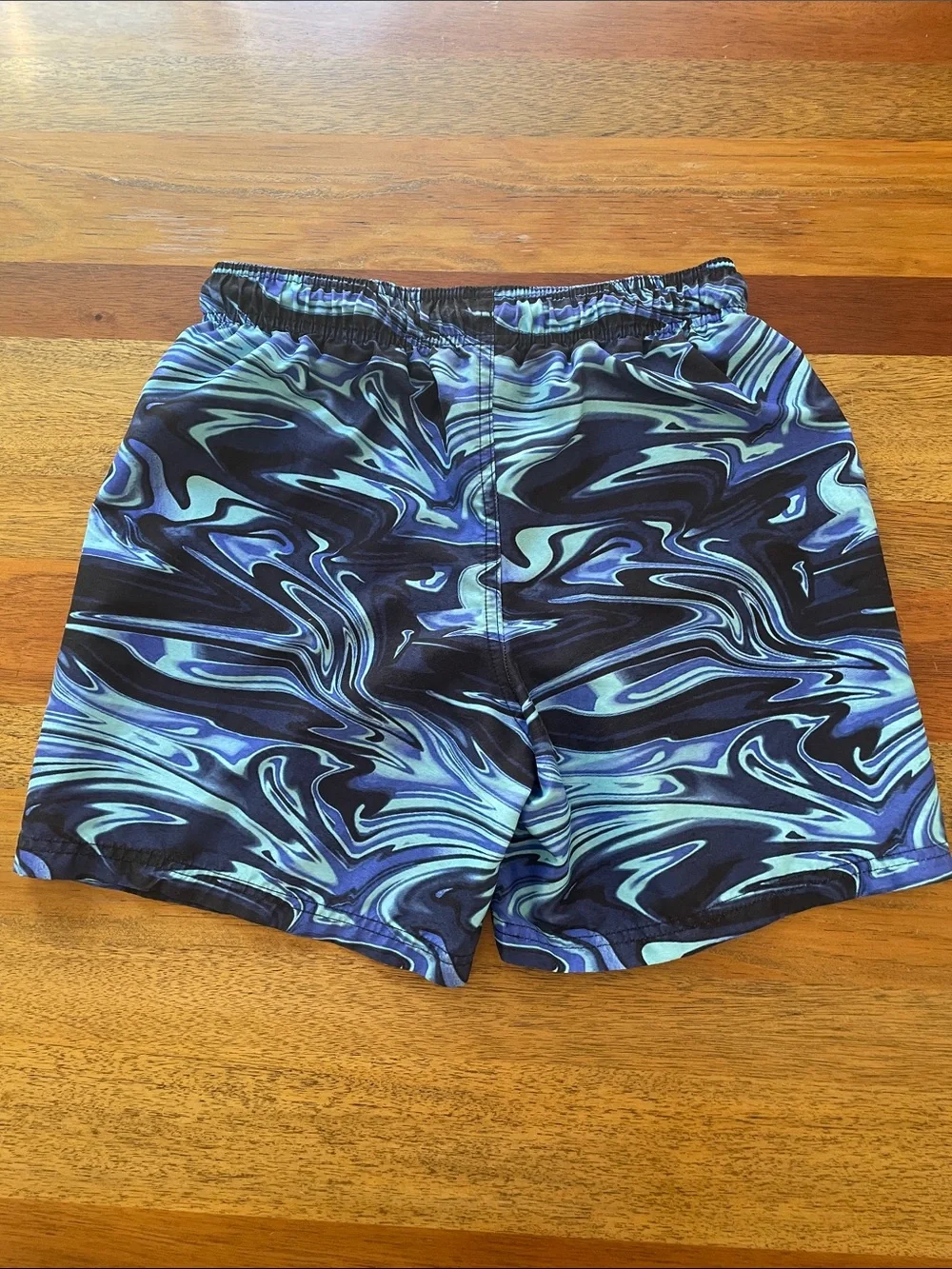 Kids Blue & Black Swirl Swim Trunks